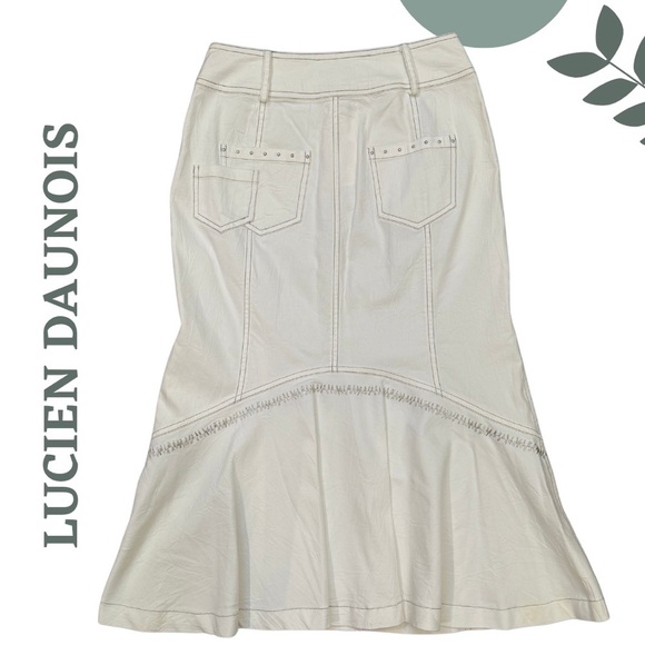 Lucien Daunois Vintage Flared White Midi Skirt | Boho A-Line | Size 34 - Picture 2 of 6